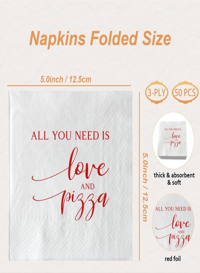 ZLPDS 50 Pcs Wedding Napkins Red Foil "All You Need is Love and Pizza" Paper Cocktail Napkins Bar Berverage Napkins for Engagement Rehearsal Dinner Luncheon Dinner Party Decorations 3-Ply - Image 2